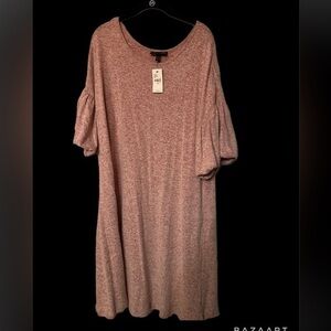 NWT Lane Bryant Size 14/16 Pink White Marled Ruffle Sleeve Shift Dress